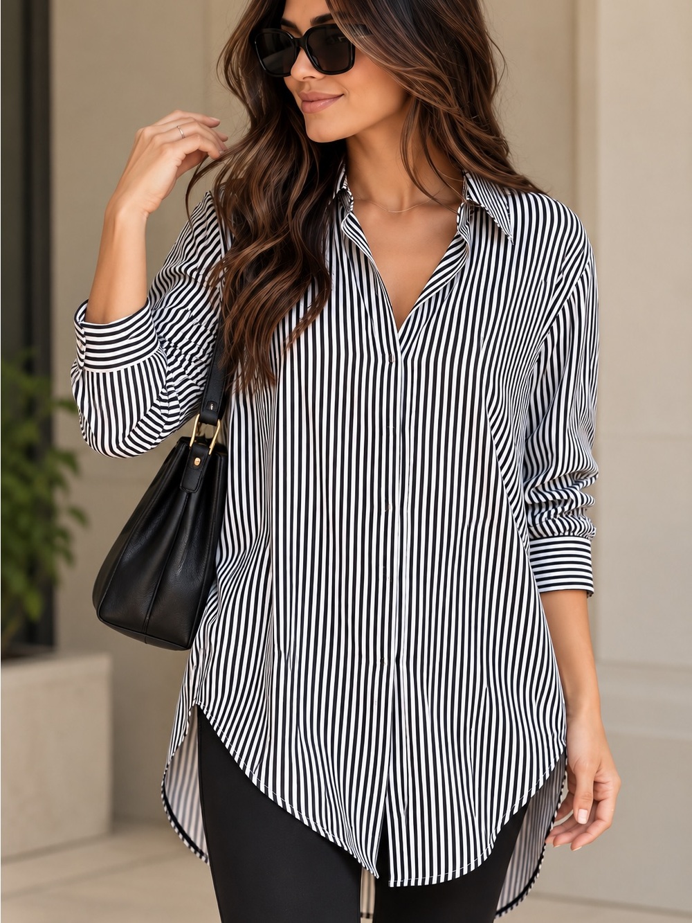 NWT Philosophy Striped High Low Tunic Shirt Dress Black White M